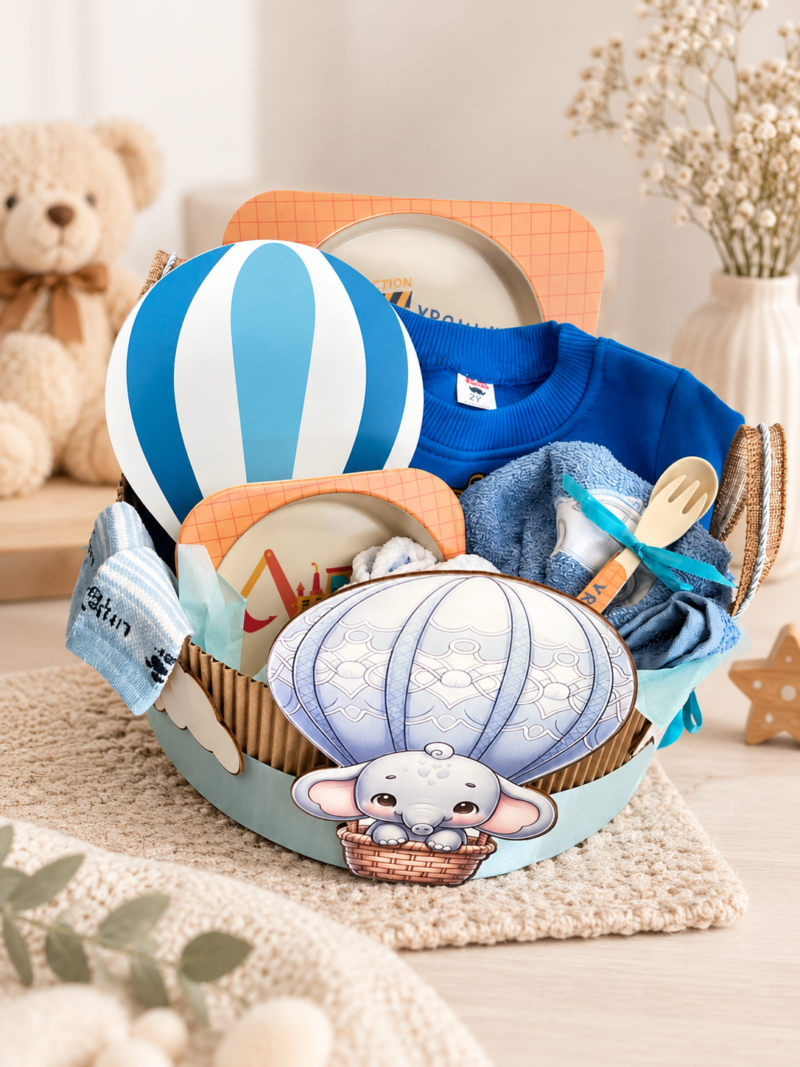 Χειροποίητο Καλάθι Δώρου Baby – Little Trucks & Cars